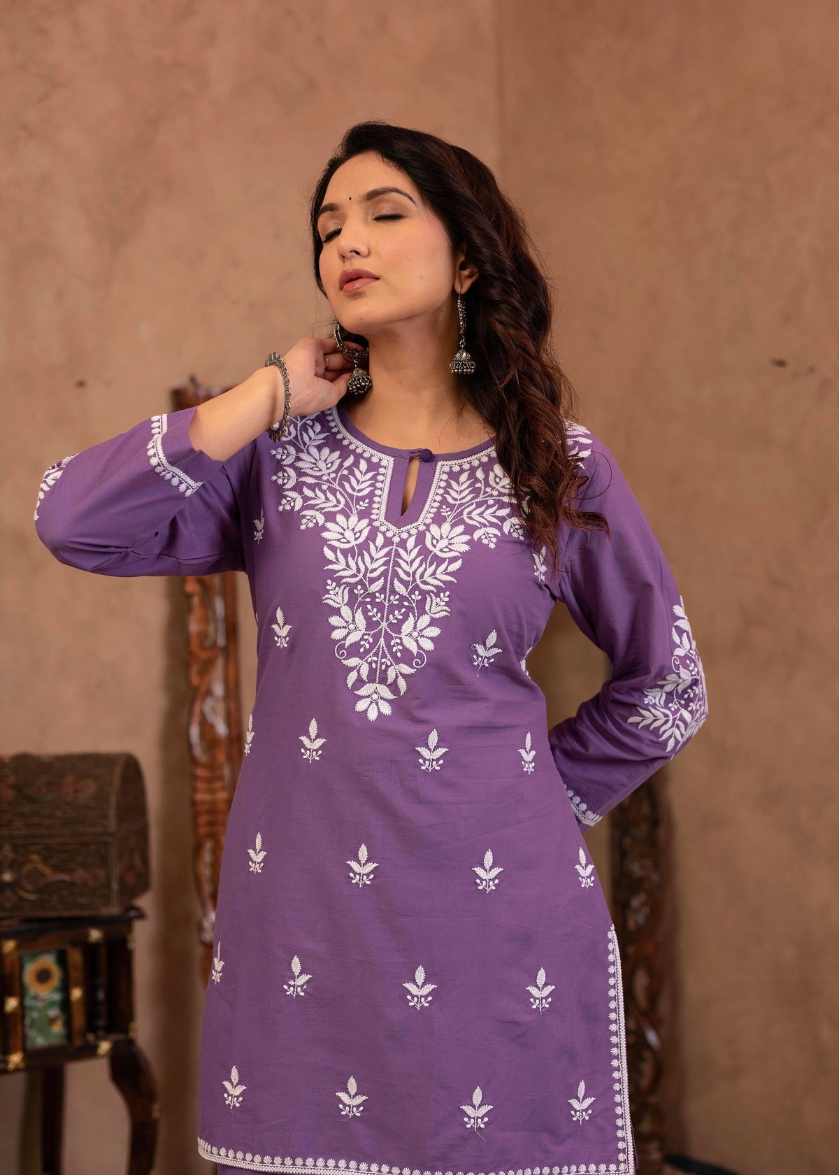 Juniper Purple Embroidered Cotton Kurta With Pant | Grocsy