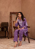 Juniper Purple Embroidered Cotton Kurta With Pant | Grocsy