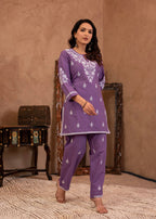 Juniper Purple Embroidered Cotton Kurta With Pant | Grocsy