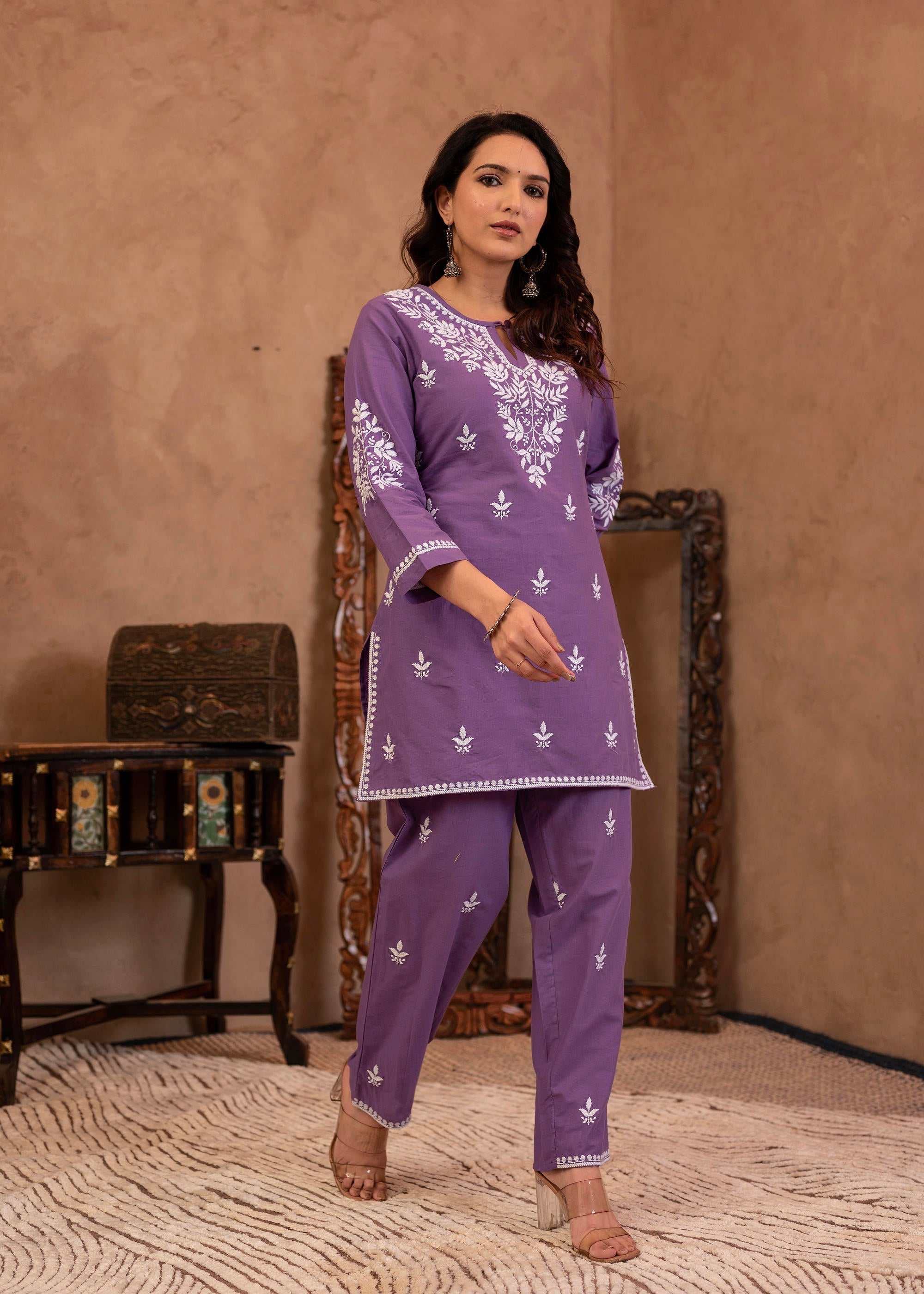 Juniper Purple Embroidered Cotton Kurta With Pant | Grocsy