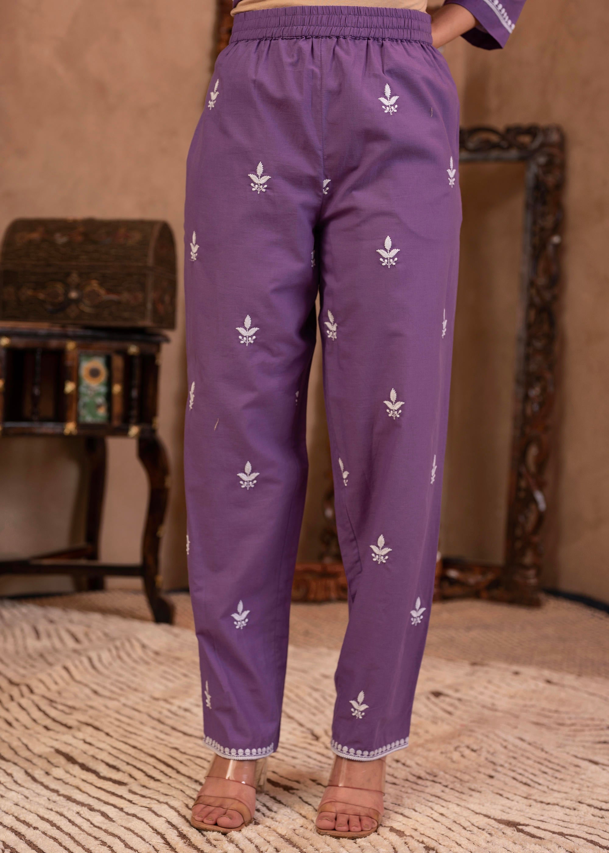 Juniper Purple Embroidered Cotton Kurta With Pant | Grocsy