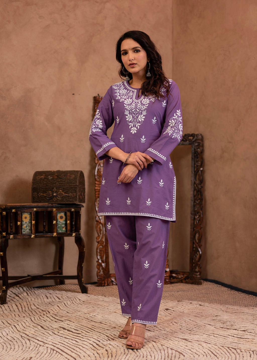 Juniper Purple Embroidered Cotton Kurta With Pant | Grocsy