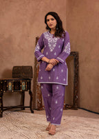 Juniper Purple Embroidered Cotton Kurta With Pant | Grocsy