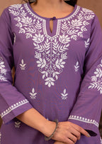 Juniper Purple Embroidered Cotton Kurta With Pant | Grocsy