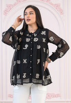 Juniper Black embroiderd and sequince tunic with buttons | Grocsy