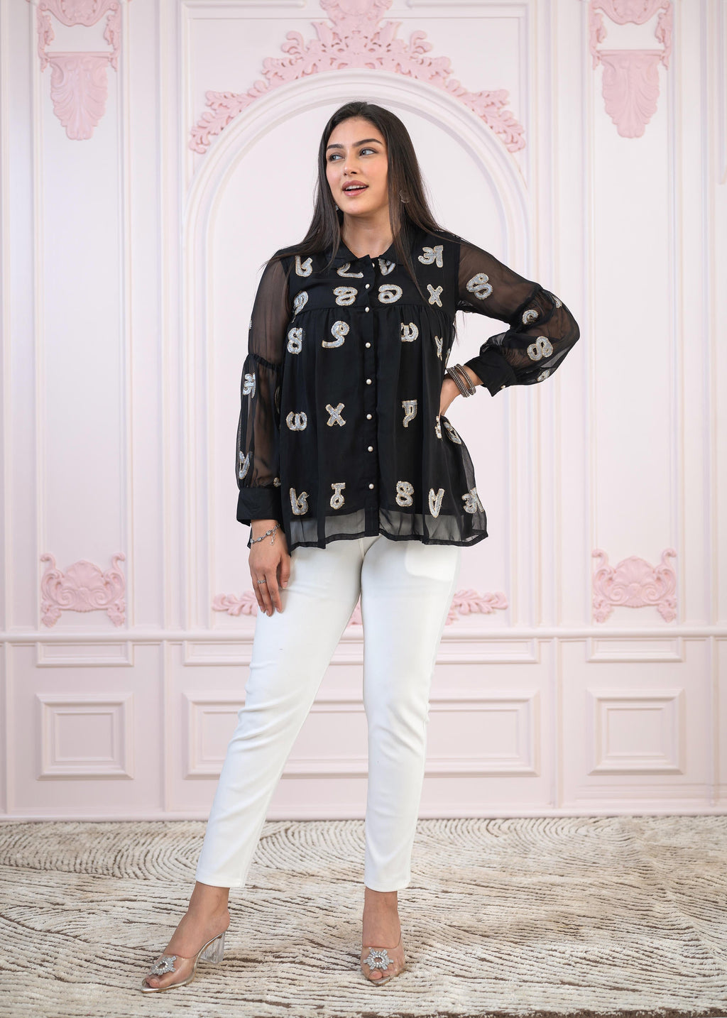Juniper Black embroiderd and sequince tunic with buttons | Grocsy