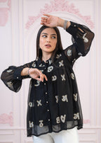 Juniper Black embroiderd and sequince tunic with buttons | Grocsy