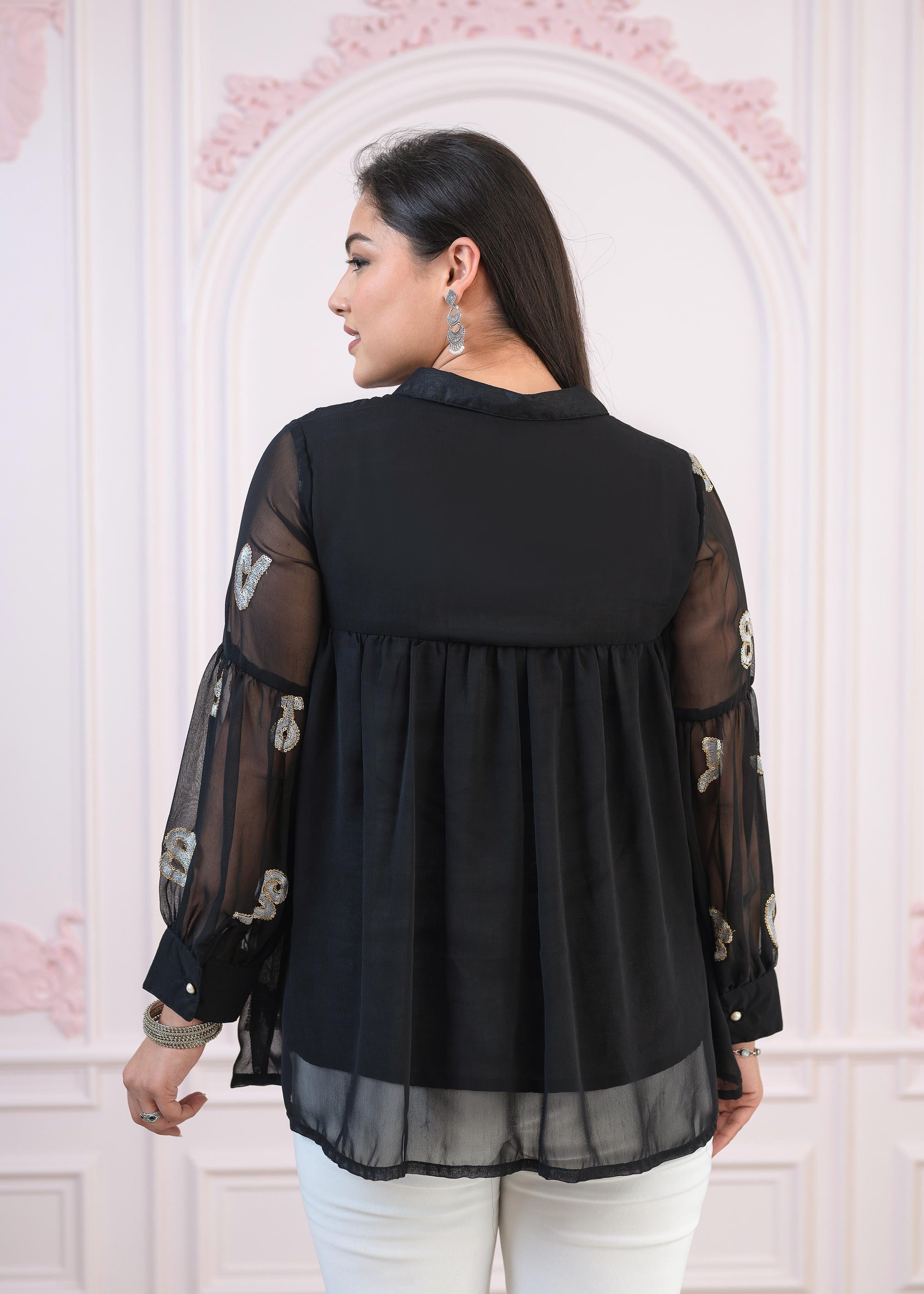 Juniper Black embroiderd and sequince tunic with buttons | Grocsy