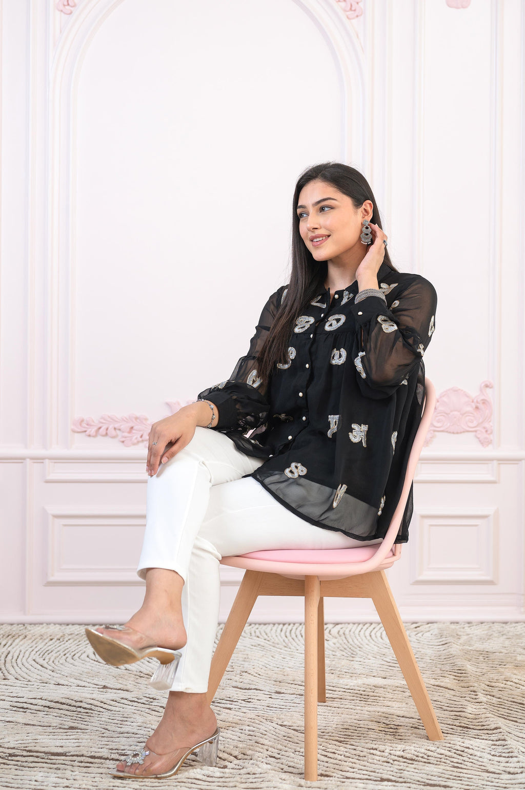 Juniper Black embroiderd and sequince tunic with buttons | Grocsy