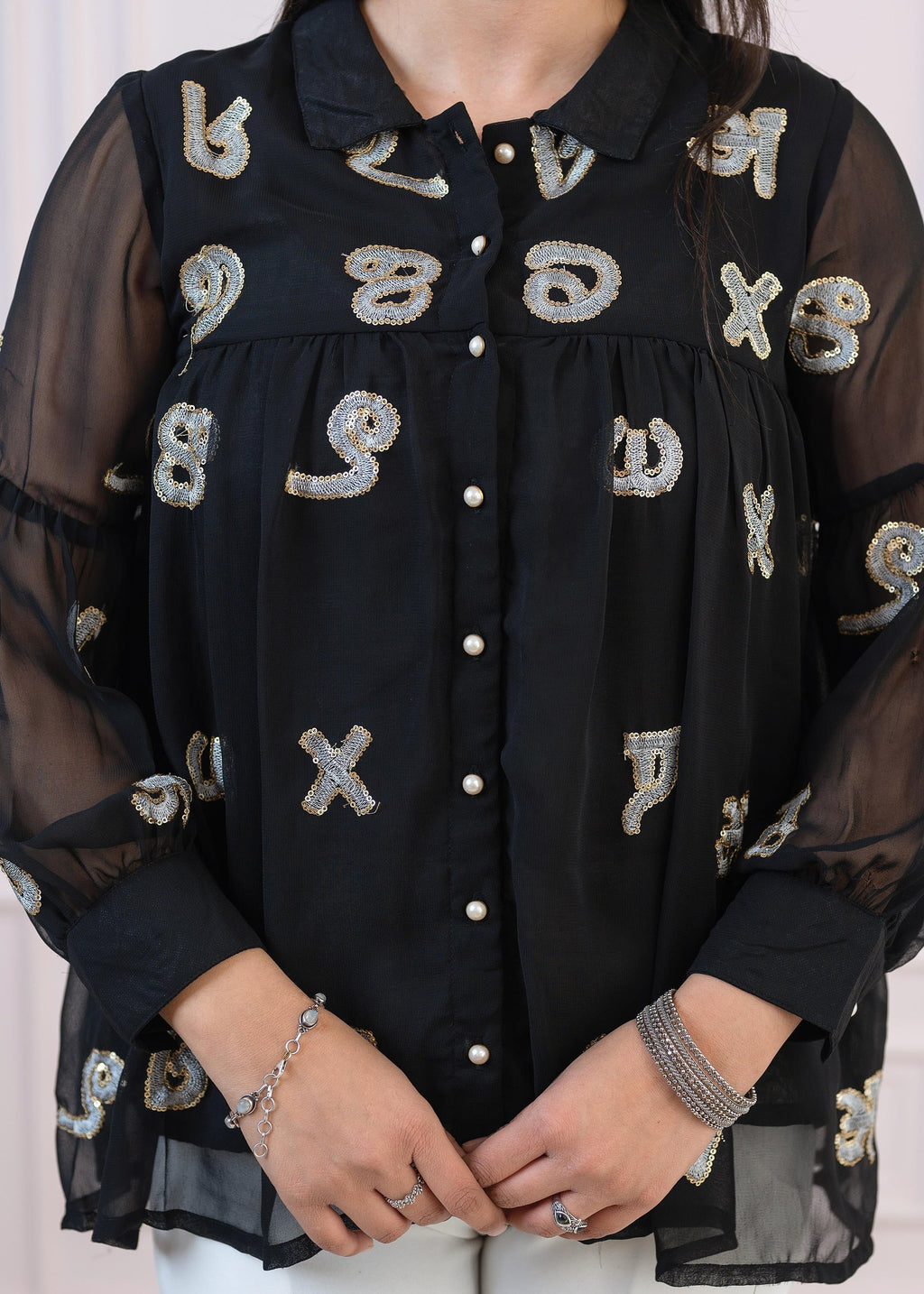 Juniper Black embroiderd and sequince tunic with buttons | Grocsy