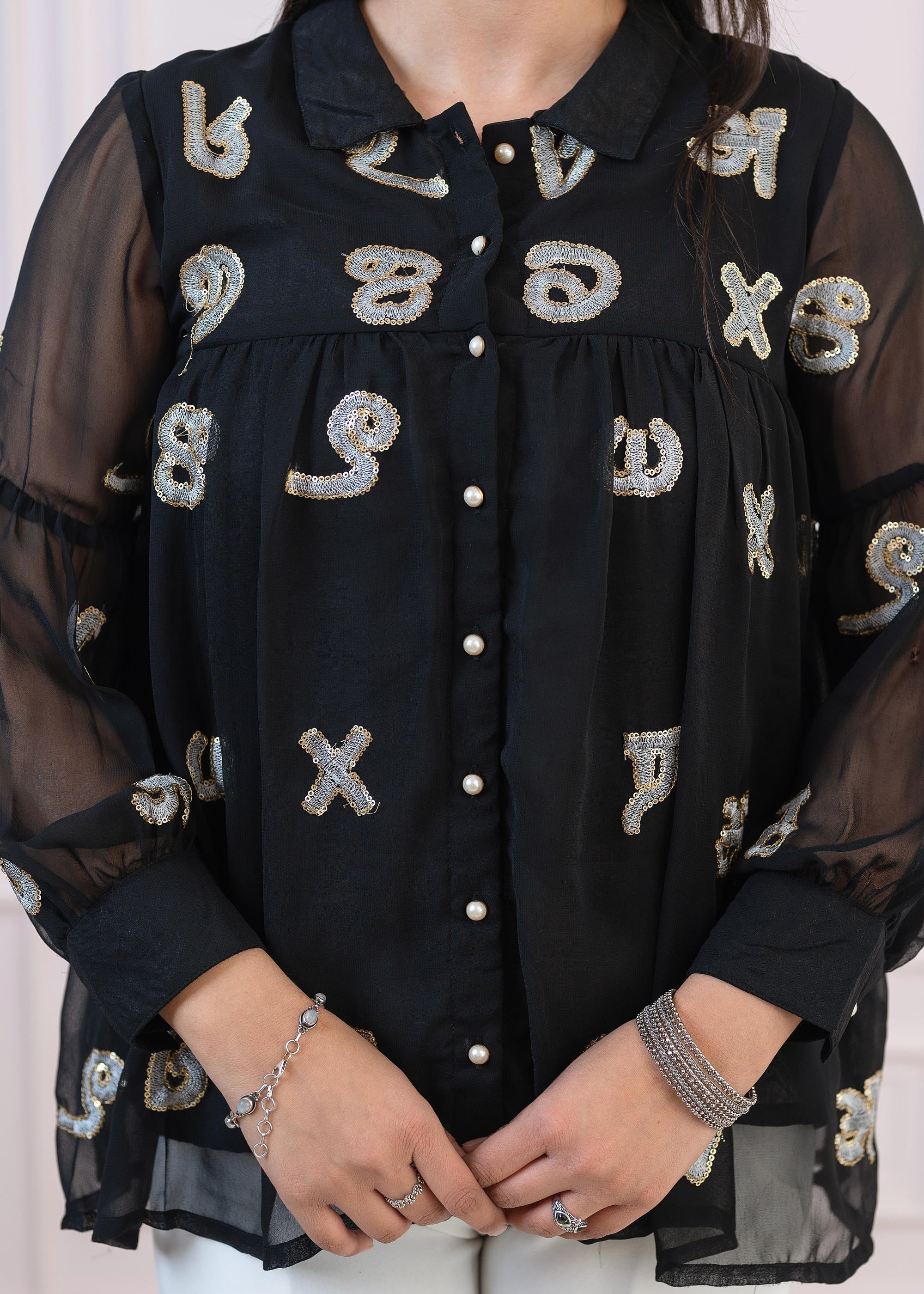 Juniper Black embroiderd and sequince tunic with buttons | Grocsy