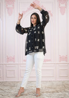 Juniper Black embroiderd and sequince tunic with buttons | Grocsy