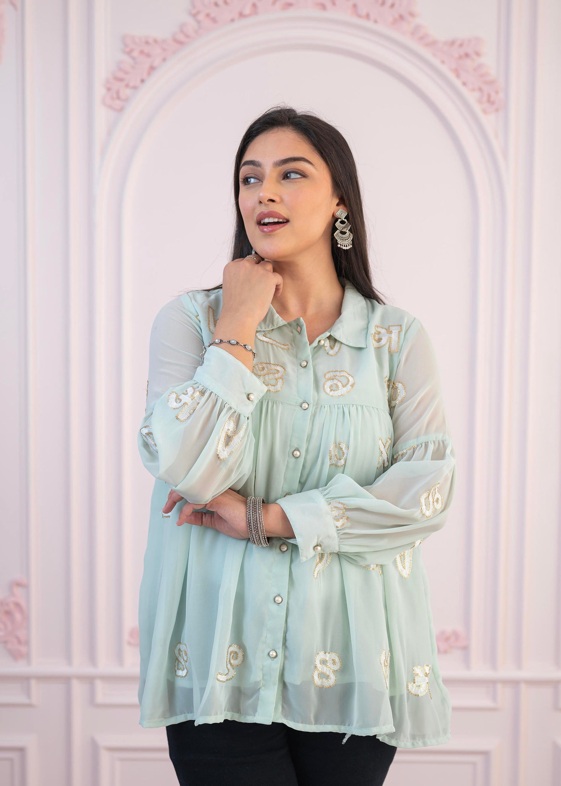 Juniper Mint Embroidered Cotton Kurta With Pant | Grocsy