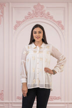 Juniper White embroiderd and sequince tunic with buttons | Grocsy