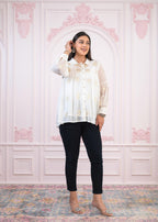 Juniper White embroiderd and sequince tunic with buttons | Grocsy