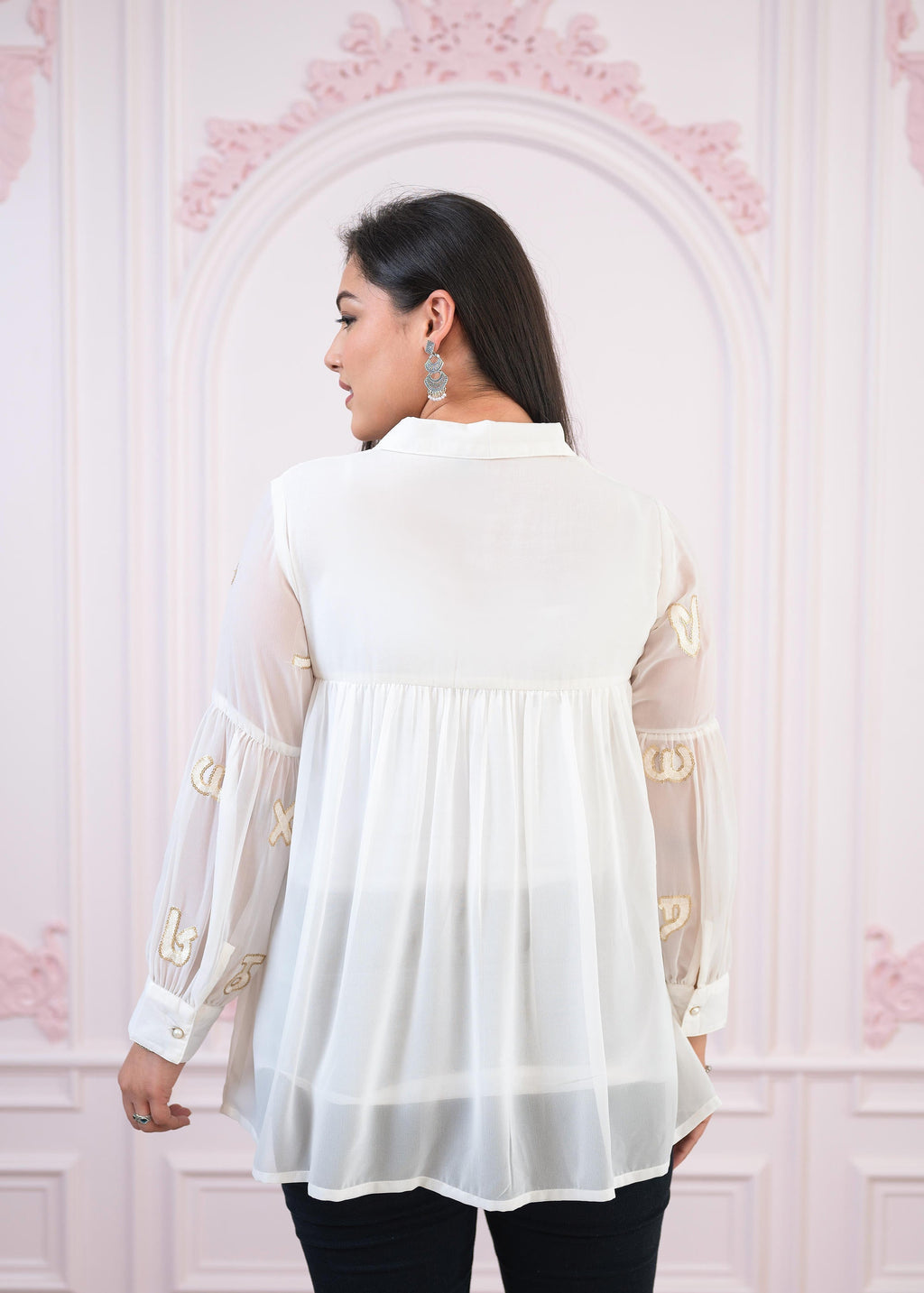 Juniper White embroiderd and sequince tunic with buttons | Grocsy