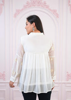 Juniper White embroiderd and sequince tunic with buttons | Grocsy