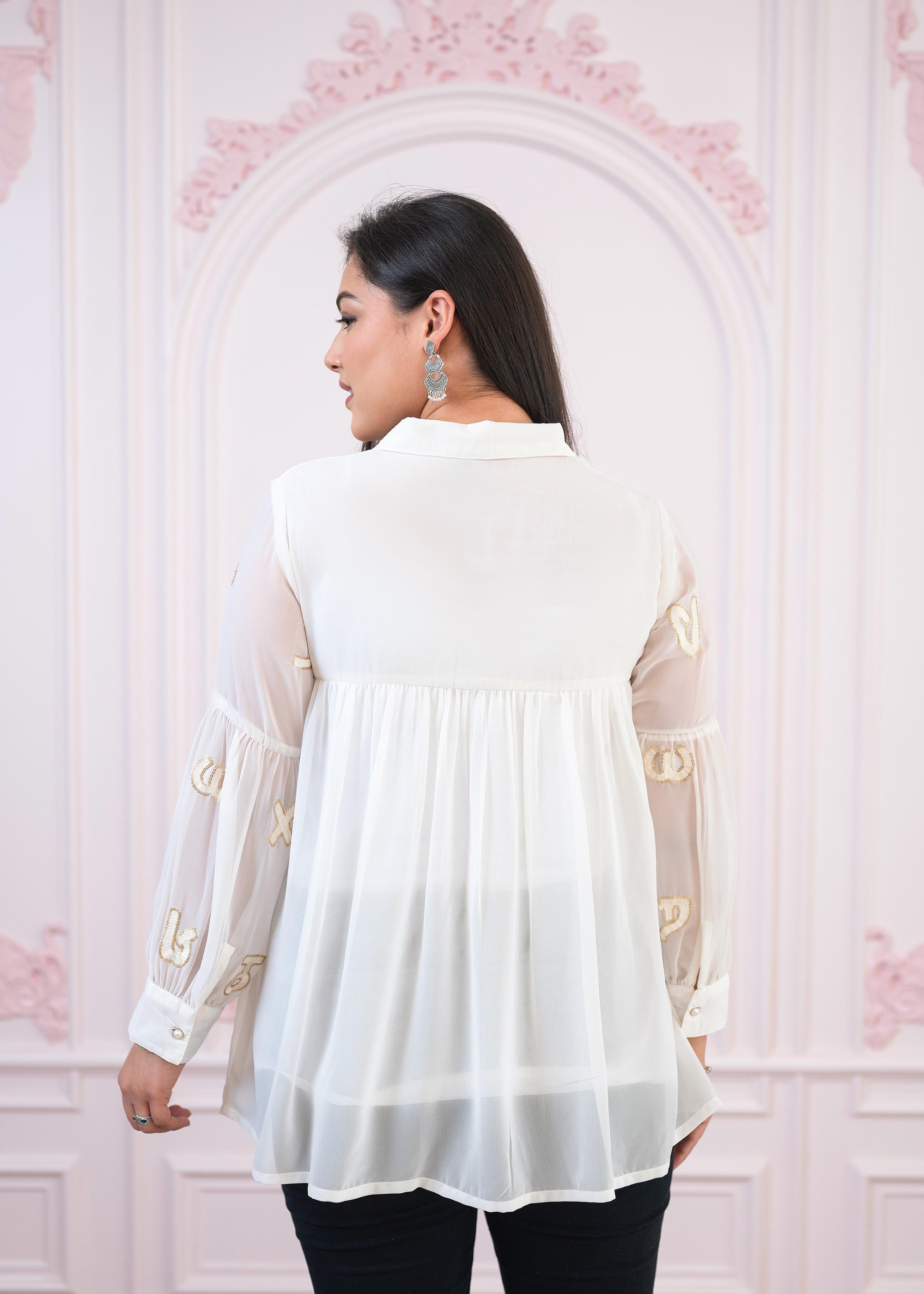 Juniper White embroiderd and sequince tunic with buttons | Grocsy