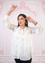 Juniper White embroiderd and sequince tunic with buttons | Grocsy