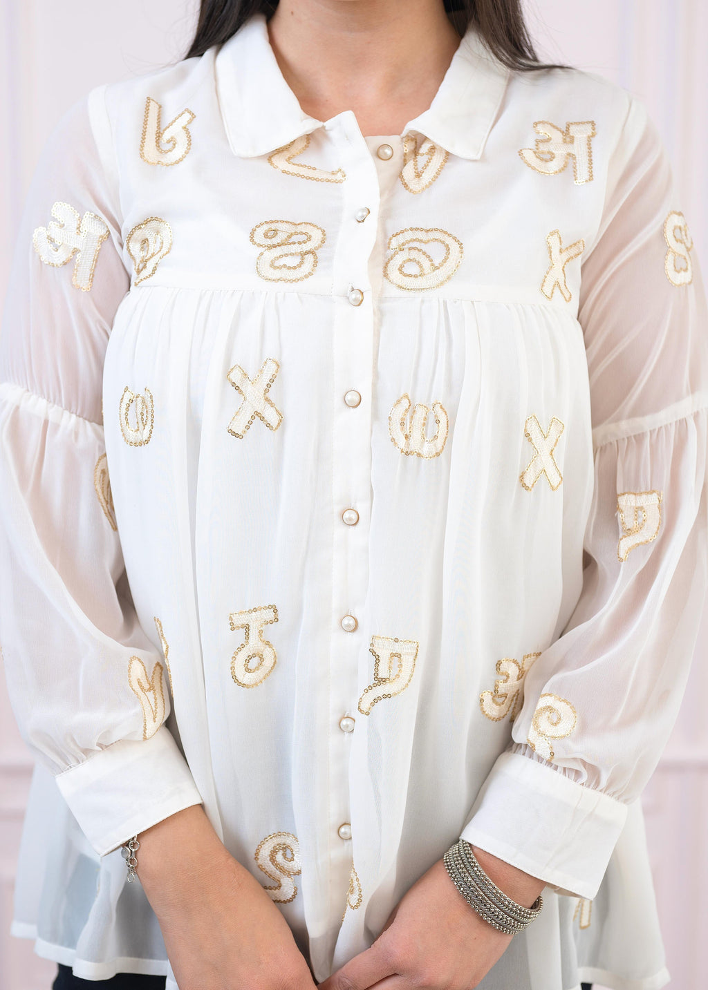 Juniper White embroiderd and sequince tunic with buttons | Grocsy