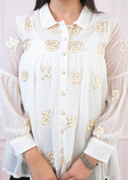 Juniper White embroiderd and sequince tunic with buttons | Grocsy