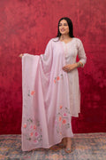 Juniper Lavender Cotton Slub Kurta-Pant Set with Lace Work & Floral Print Dupatta | Grocsy