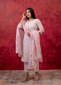 Juniper Lavender Cotton Slub Kurta-Pant Set With Lace Work & Floral Print Dupatta | Grocsy