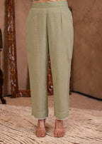 Juniper Mint Cotton Slub Floral Printed Kurta-Pant & Dupatta Set with Lace, Sequins & Bead Work | Grocsy