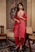 Juniper Maroon Bandhej Print Kurta Set with Embroidered Yoke and Net Dupatta | Grocsy