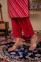 Juniper Maroon Bandhej Print Kurta Set with Embroidered Yoke and Net Dupatta | Grocsy