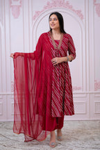 Juniper Maroon Angrakha-Style Kurta Set with Gota Work and Dupatta | Grocsy