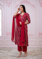 Juniper Maroon Angrakha-Style Kurta Set with Gota Work and Dupatta | Grocsy