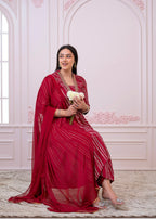 Juniper Maroon Angrakha-Style Kurta Set with Gota Work and Dupatta | Grocsy