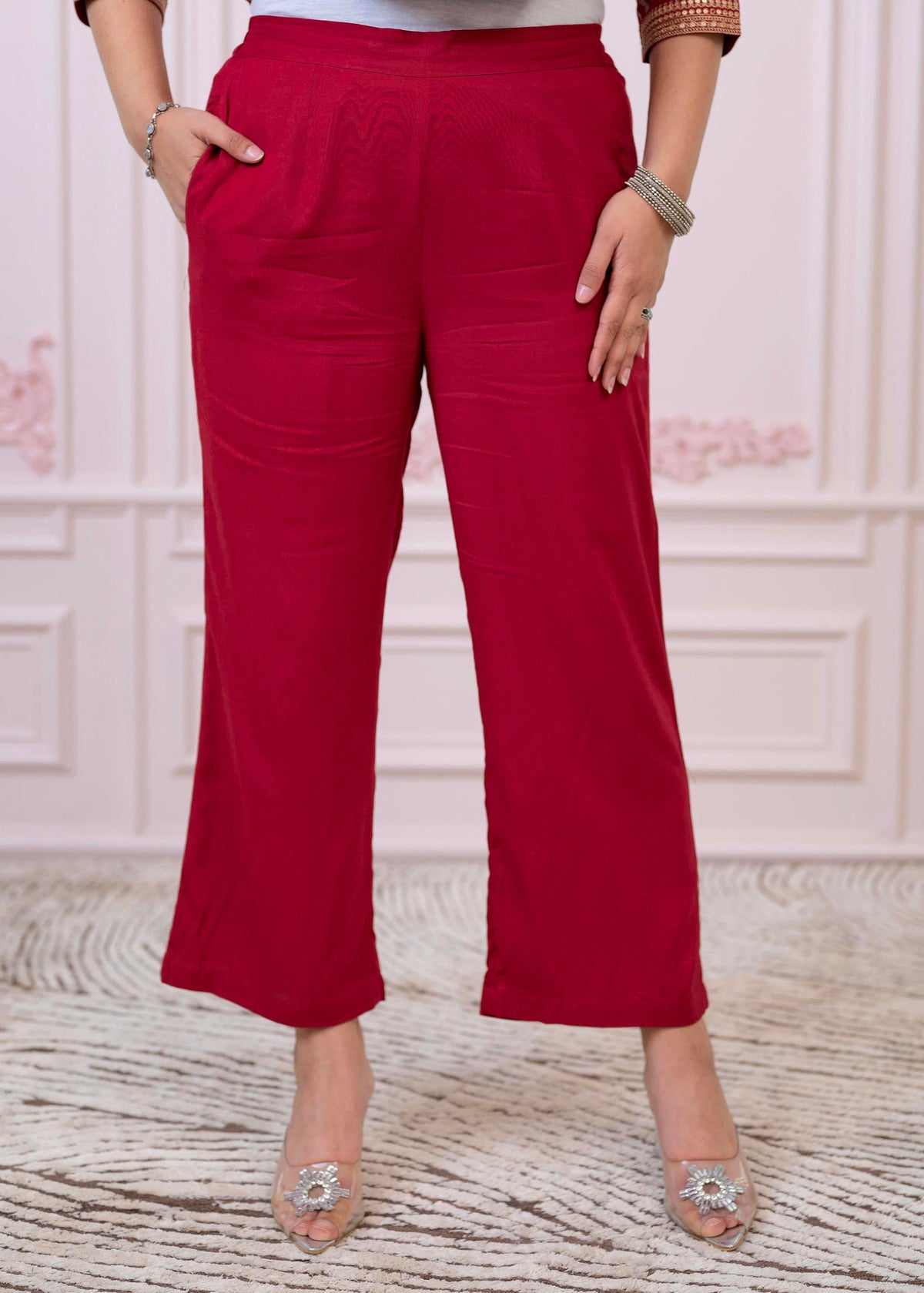 Juniper Maroon Angrakha-Style Kurta Set with Gota Work and Dupatta | Grocsy