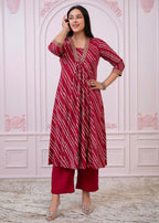 Juniper Maroon Angrakha-Style Kurta Set with Gota Work and Dupatta | Grocsy