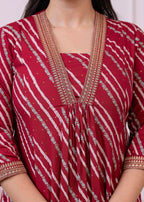 Juniper Maroon Angrakha-Style Kurta Set with Gota Work and Dupatta | Grocsy