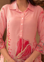 Juniper Pink Floral Printed Viscose Kurta with Button Detailing | Grocsy