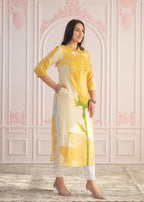 Juniper Yellow Floral Printed Viscose Kurta with Button Details | Grocsy