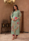 Juniper Mint Floral Printed Viscose Kurta With Shell Buttons | Grocsy