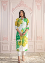 Juniper Green Floral Printed Viscose Kurta With Button Closure | Grocsy