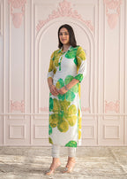 Juniper Green Floral Printed Viscose Kurta with Button Closure | Grocsy