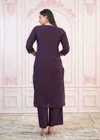 Juniper Purple Floral Embroidered Cotton Kurta with Palazzo | Grocsy