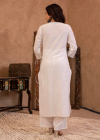 Juniper White Floral Embroidered Cotton Kurta With Palazzo | Grocsy