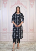Juniper Black Cotton Slub Embroidered Kurta-Pant Set with Thread Work & Cotton Lace | Grocsy