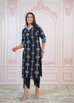Juniper Black Cotton Slub Embroidered Kurta-Pant Set With Thread Work & Cotton Lace | Grocsy