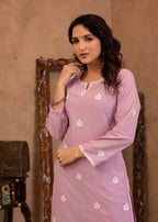 Juniper Lavender Embroidered Cotton Kurta with Palazzo | Grocsy