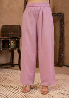 Juniper Lavender Embroidered Cotton Kurta with Palazzo | Grocsy