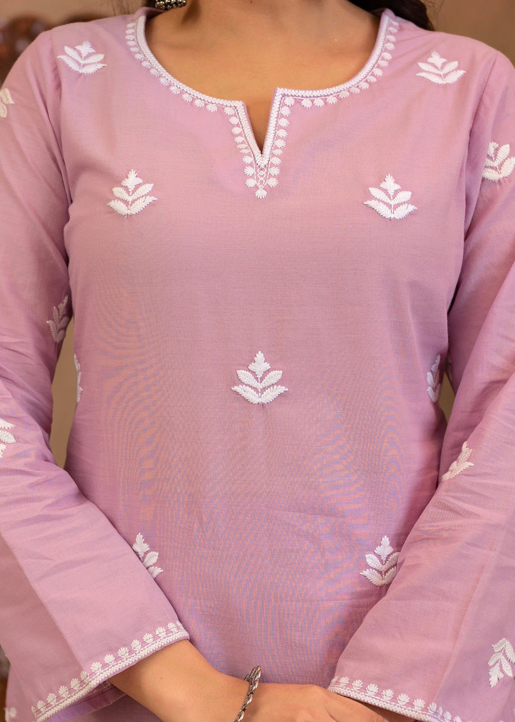Juniper Lavender Embroidered Cotton Kurta with Palazzo | Grocsy