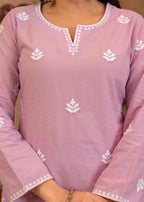 Juniper Lavender Embroidered Cotton Kurta with Palazzo | Grocsy