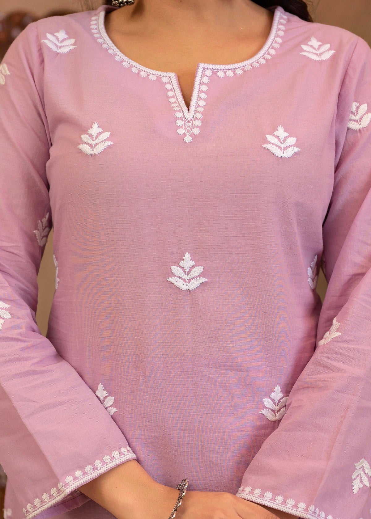 Juniper Lavender Embroidered Cotton Kurta with Palazzo | Grocsy